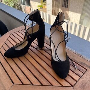 Marc Fisher Black Suede Lace Up Heels Block Heel Pumps Shoes